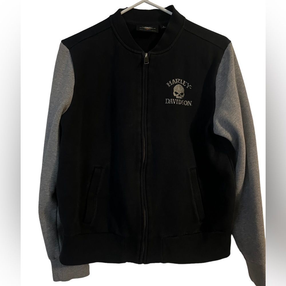 Harley Davidson zip up Crew neck. Rhinestones & Willie G Skull logo
